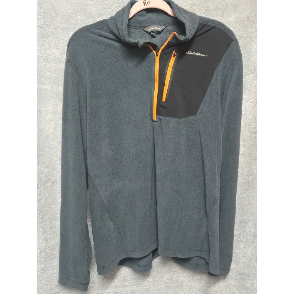 Eddie Bauer Mens Large Gray Fleece Quarter Zip Pullover Orange Accent Jacket